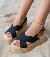 marka niezdefiniowana Black platform espadrille sandals with straps Olisa