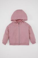 DEFACTO Baby Girl Basic Plain Hooded Thick Soft Furry Zippered Sweatshirt Cardigan