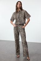 Trendyol Multicolored Leopard Patterned High Waist Wide Leg Jeans