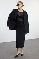 Trendyol Black Gathered Drape Detailed Maxi Wrapped Flexible Skirt