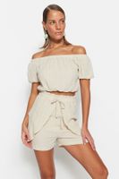 Trendyol Ecru Woven Blouse Short Set