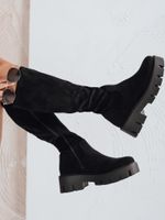 Női szarvasbőr platform csizma fekete Dstreet