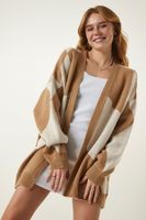 Happiness İstanbul Biscuit Cream Patterned Thick Cardigan Jacket