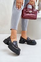 Women's Leather Patent Leather Low Shoes with Decorations D&A Black