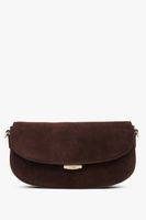 Estro: Ciemnobrązowa torebka damska na ramię w kształcie podkowy z weluru naturalnego