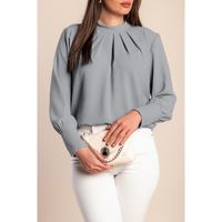Rundhals Bluse, Hellgrau