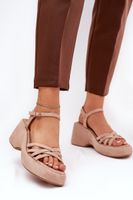 Boto Sandały Na Platformie I Koturnie Z Eko Zamszu Beżowe Nendal