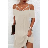 Elegantna Mini Haljina Kratkih Rukava, Otvorenih Ramena I Naramenica Cecina, Krem
