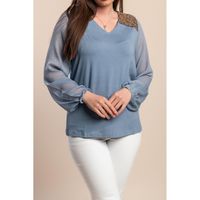 Plus Size Bluza S Ukrasnim Detaljima, Plava