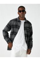 Koton 3wam60016hw Anthracite Plaid 9c3 Men's Acrylic Woven Tops Shirt