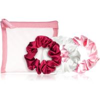 BrushArt Berry Scrunchie set zestaw gumek do włosów w mini kosmetyczce White, Light pink, Dark pink