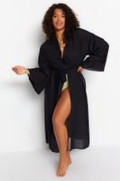 Trendyol Curve Black Accessory Detailed Voile Kimono